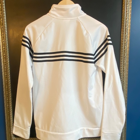 Adidas Jacket Boys Large Size 18/20 White & Black 3 stripe - Picture 2 of 7